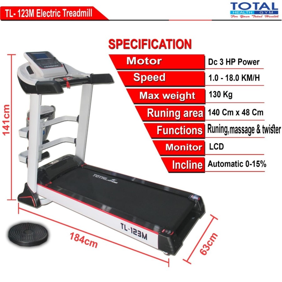 Treadmill Elektrik TL 123M 3hp + Massager